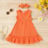 imageYOUNGER TREE Toddler Girl Summer Sundress Sleeveless Casual Dress Ruffle Hem Cotton Solid Outfits with BowknotOrange