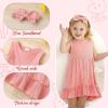imageYOUNGER TREE Toddler Girl Summer Sundress Sleeveless Casual Dress Ruffle Hem Cotton Solid Outfits with BowknotPink