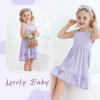 imageYOUNGER TREE Toddler Girl Summer Sundress Sleeveless Casual Dress Ruffle Hem Cotton Solid Outfits with BowknotPurple