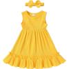 imageYOUNGER TREE Toddler Girl Summer Sundress Sleeveless Casual Dress Ruffle Hem Cotton Solid Outfits with BowknotLemon Yellow