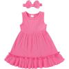 imageYOUNGER TREE Toddler Girl Summer Sundress Sleeveless Casual Dress Ruffle Hem Cotton Solid Outfits with BowknotRose Pink