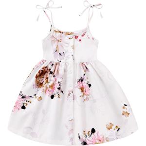 imageYOUNGER TREE 15T Toddler Kids Girls Summer Dress Sling Blue Floral Casual Dress Pattern Girls Party Dress SleevelessBeige Floral Dress