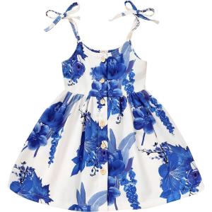 imageYOUNGER TREE 15T Toddler Kids Girls Summer Dress Sling Blue Floral Casual Dress Pattern Girls Party Dress SleevelessBlue Flora Strap Dress