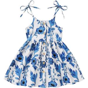 imageYOUNGER TREE 15T Toddler Kids Girls Summer Dress Sling Blue Floral Casual Dress Pattern Girls Party Dress SleevelessBlue Floral