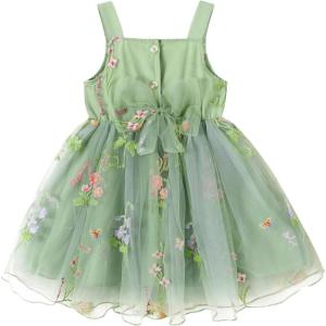 imageYOUNGER TREE 15T Toddler Kids Girls Summer Dress Sling Blue Floral Casual Dress Pattern Girls Party Dress SleevelessGreen Floral Tulle Sling Dress