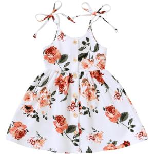 imageYOUNGER TREE 15T Toddler Kids Girls Summer Dress Sling Blue Floral Casual Dress Pattern Girls Party Dress SleevelessOffwhitefloral