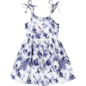 imageYOUNGER TREE 15T Toddler Kids Girls Summer Dress Sling Blue Floral Casual Dress Pattern Girls Party Dress SleevelessPurple Butterfly