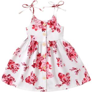 imageYOUNGER TREE 15T Toddler Kids Girls Summer Dress Sling Blue Floral Casual Dress Pattern Girls Party Dress SleevelessRed Floral2