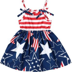 imageYOUNGER TREE 4th of July Toddler Baby Girl Dress Independence Day Outfit Kids American Flag Stars ClothesBluered1