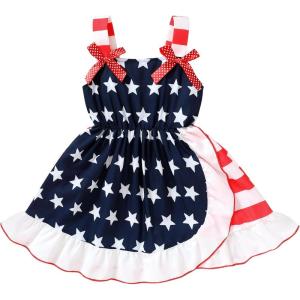 imageYOUNGER TREE 4th of July Toddler Baby Girl Dress Independence Day Outfit Kids American Flag Stars ClothesBluered3