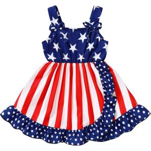 imageYOUNGER TREE 4th of July Toddler Baby Girl Dress Independence Day Outfit Kids American Flag Stars ClothesBluered4