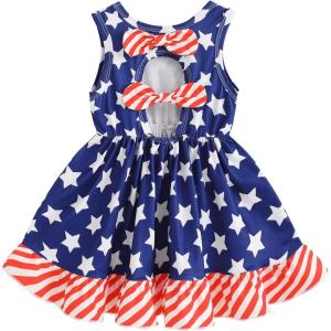 imageYOUNGER TREE 4th of July Toddler Baby Girl Dress Independence Day Outfit Kids American Flag Stars ClothesBluered7