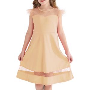 imageYOUNGER TREE Girls Dress Summer Sleeveless Round Neck Mesh A Line Casual Dresses with Pockets 613 YearsApricot
