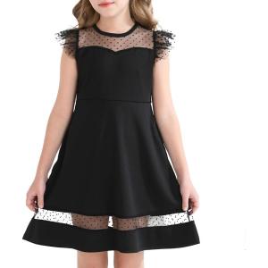 imageYOUNGER TREE Girls Dress Summer Sleeveless Round Neck Mesh A Line Casual Dresses with Pockets 613 YearsBlack