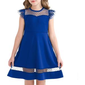 imageYOUNGER TREE Girls Dress Summer Sleeveless Round Neck Mesh A Line Casual Dresses with Pockets 613 YearsBlue