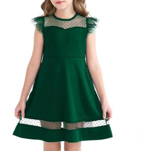 imageYOUNGER TREE Girls Dress Summer Sleeveless Round Neck Mesh A Line Casual Dresses with Pockets 613 YearsGreen