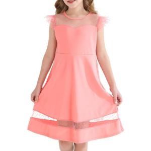 imageYOUNGER TREE Girls Dress Summer Sleeveless Round Neck Mesh A Line Casual Dresses with Pockets 613 YearsPink