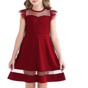 imageYOUNGER TREE Girls Dress Summer Sleeveless Round Neck Mesh A Line Casual Dresses with Pockets 613 YearsRed