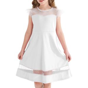imageYOUNGER TREE Girls Dress Summer Sleeveless Round Neck Mesh A Line Casual Dresses with Pockets 613 YearsWhite