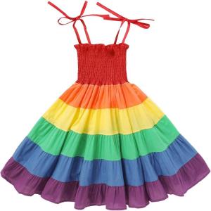 imageYOUNGER TREE Toddler Baby Girls Rainbow Dress Princess Sleeveless Halter Beach Tutu SundressColours
