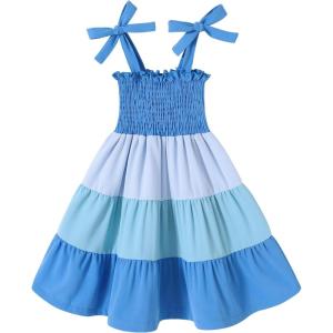 imageYOUNGER TREE Toddler Baby Girls Rainbow Dress Princess Sleeveless Halter Beach Tutu SundressGradient Blue