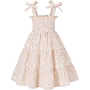 imageYOUNGER TREE Toddler Baby Girls Rainbow Dress Princess Sleeveless Halter Beach Tutu SundressKhaki Daiseis