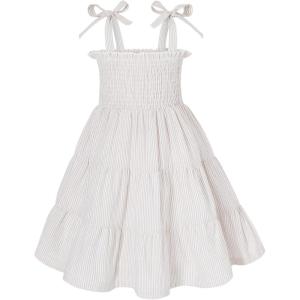 imageYOUNGER TREE Toddler Baby Girls Rainbow Dress Princess Sleeveless Halter Beach Tutu SundressKhaki Striped