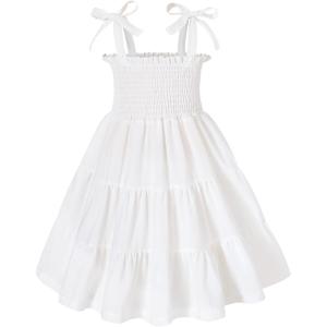 imageYOUNGER TREE Toddler Baby Girls Rainbow Dress Princess Sleeveless Halter Beach Tutu SundressWhite