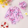 imageInfant Baby Girls Long Sleeve One Piece Swimsuit with Hat Floral Zipper Bathing Suit Leopard Beach WearPink Edged Big Flower