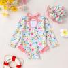 imageInfant Baby Girls Long Sleeve One Piece Swimsuit with Hat Floral Zipper Bathing Suit Leopard Beach WearPink Edged Floral Fragments