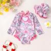 imageInfant Baby Girls Long Sleeve One Piece Swimsuit with Hat Floral Zipper Bathing Suit Leopard Beach WearPink Edged Unicorn