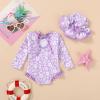 imageInfant Baby Girls Long Sleeve One Piece Swimsuit with Hat Floral Zipper Bathing Suit Leopard Beach WearPurple Floral Fragments