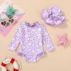 imageInfant Baby Girls Long Sleeve One Piece Swimsuit with Hat Floral Zipper Bathing Suit Leopard Beach WearPurple Floral Fragments