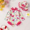 imageInfant Baby Girls Long Sleeve One Piece Swimsuit with Hat Floral Zipper Bathing Suit Leopard Beach WearRose Red Edged Big Flower
