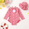 imageInfant Baby Girls Long Sleeve One Piece Swimsuit with Hat Floral Zipper Bathing Suit Leopard Beach WearRose Red Edged Floral Fragments