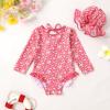 imageInfant Baby Girls Long Sleeve One Piece Swimsuit with Hat Floral Zipper Bathing Suit Leopard Beach WearRose Red Edged Floral Fragments