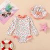 imageInfant Baby Girls Long Sleeve One Piece Swimsuit with Hat Floral Zipper Bathing Suit Leopard Beach WearYellow Floral Fragments