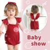 imageYOUNGER TREE Newborn Baby Girl Clothes Solid Color Ruffle Sleeveless Romper Infant Summer Jumpsuit OutfitRed