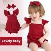 imageYOUNGER TREE Newborn Baby Girl Clothes Solid Color Ruffle Sleeveless Romper Infant Summer Jumpsuit OutfitRed