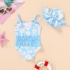 imageYOUNGER TREE Toddler Baby Girl Swimsuit Infant One Piece Bathing Suits with Hat Newborn Summer Beach SwimwearBlue Daisy