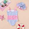 imageYOUNGER TREE Toddler Baby Girl Swimsuit Infant One Piece Bathing Suits with Hat Newborn Summer Beach SwimwearBlue Stripes