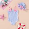 imageYOUNGER TREE Toddler Baby Girl Swimsuit Infant One Piece Bathing Suits with Hat Newborn Summer Beach SwimwearBlue Stripes