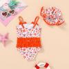 imageYOUNGER TREE Toddler Baby Girl Swimsuit Infant One Piece Bathing Suits with Hat Newborn Summer Beach SwimwearOrange Floral