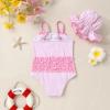 imageYOUNGER TREE Toddler Baby Girl Swimsuit Infant One Piece Bathing Suits with Hat Newborn Summer Beach SwimwearPink Stripes