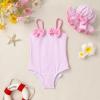 imageYOUNGER TREE Toddler Baby Girl Swimsuit Infant One Piece Bathing Suits with Hat Newborn Summer Beach SwimwearPink Stripes