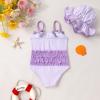 imageYOUNGER TREE Toddler Baby Girl Swimsuit Infant One Piece Bathing Suits with Hat Newborn Summer Beach SwimwearPurple Stripe