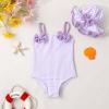 imageYOUNGER TREE Toddler Baby Girl Swimsuit Infant One Piece Bathing Suits with Hat Newborn Summer Beach SwimwearPurple Stripe