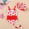 imageYOUNGER TREE Toddler Baby Girl Swimsuit Infant One Piece Bathing Suits with Hat Newborn Summer Beach SwimwearStrawberry