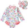 imageInfant Baby Girls Long Sleeve One Piece Swimsuit with Hat Floral Zipper Bathing Suit Leopard Beach WearPink Edged Floral Fragments