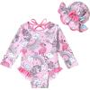 imageInfant Baby Girls Long Sleeve One Piece Swimsuit with Hat Floral Zipper Bathing Suit Leopard Beach WearPink Edged Unicorn